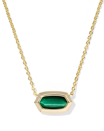 Kendra Scott Eliza Bezel Necklace - Goldtone with Green Tigers Eye
